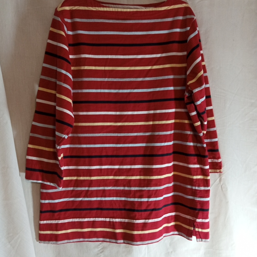 Catalina Top Women Red Striped Sz M Boat Neck 3/4 Sleeve Stretch Coastal Granny